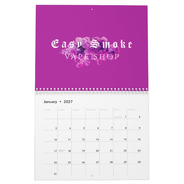 Calendário Compro Comercial de Vape de Fumaça Roxa (Jan 2027)