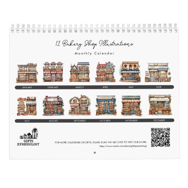 Calendário Compro de padaria de aquarela branca Compro pastel (Verso)