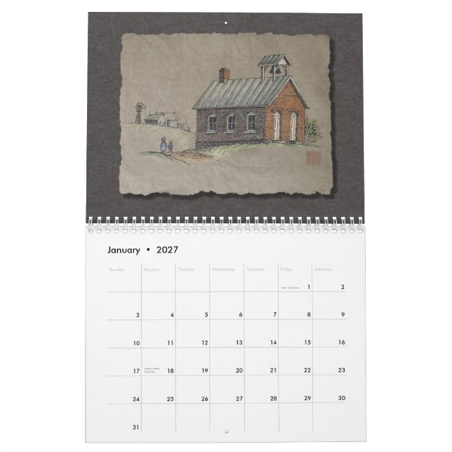 Calendário Construções rústicas velhas (Jan 2027)