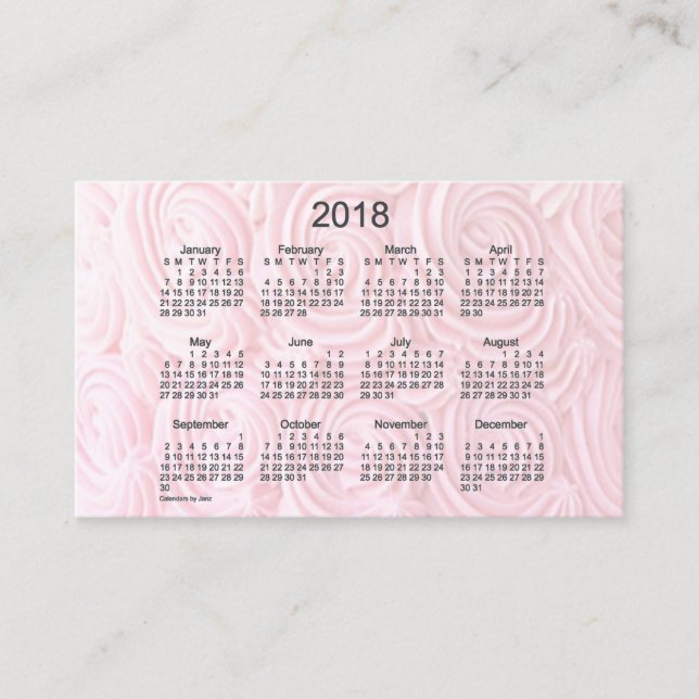 Calendário cor-de-rosa do glacé 2018 pelo cartão (Frente)