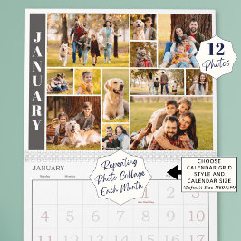 Calendário Cor Personalizada de Colagem de Fotos Moderna Repe