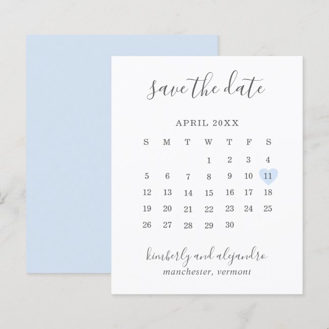 Calendário Coração Azul Orçamento Casamento Save t (Frente/Verso)