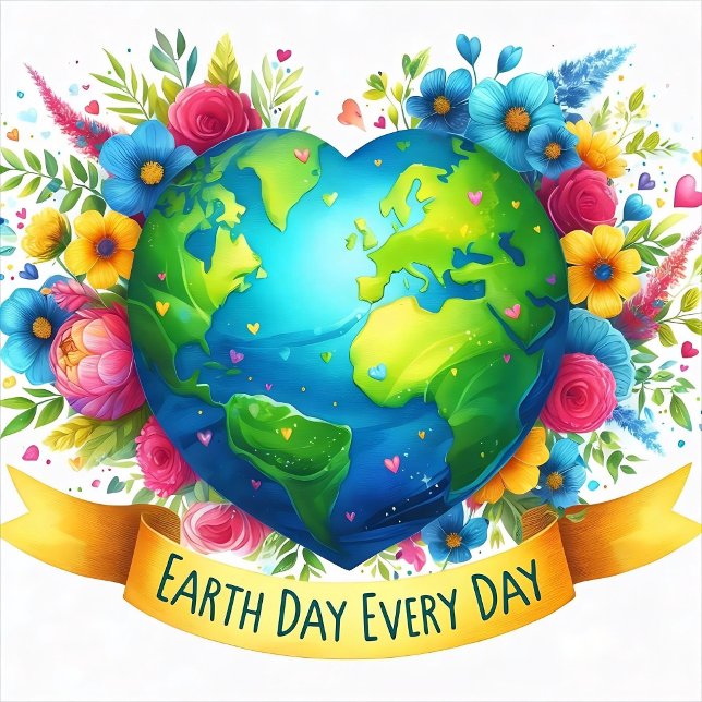 Calendário Coração da Natureza Brilhante Gráfico da Terra ("Earth Day Every Day")