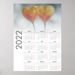 Calendário Corações 2022 Poster - Segunda-feira pr