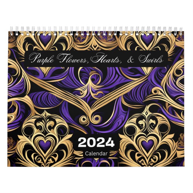 Calendário Corações Roxos Flores e Rochas (Capa)