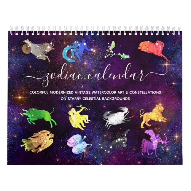 Calendário Cores Cósmicas Cósmicas Sinais Zodiac Artsy Boho (Capa)
