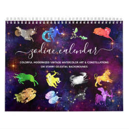 Calendário Cores Cósmicas Cósmicas Sinais Zodiac Artsy Boho
