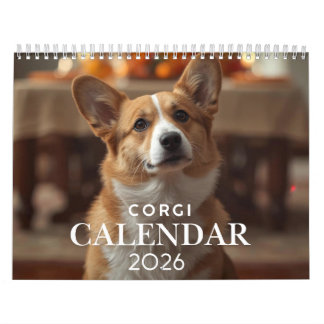 Calendário Corgi 2026 – Calendário de Parede de 12