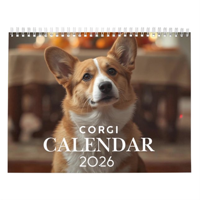 Calendário Corgi 2026 – Calendário de Parede de 12 (Capa)