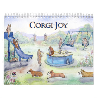 Calendário Corgi Joy - cães corgi aproveitando a v