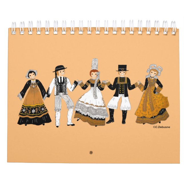 Calendário Costume Tradicional de Bretagne, França (Verso)