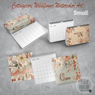 Calendário Cottagecore Wildflower Watercolor Art
