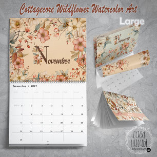 Calendário Cottagecore Wildflower Watercolor Art