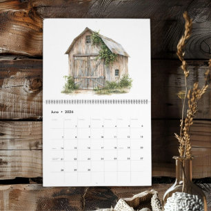 Calendário Country Rústico 12 celeiros personalizados diferen