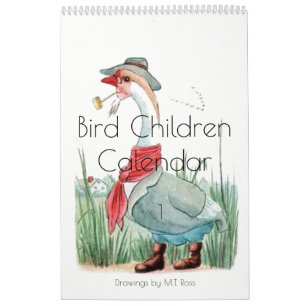 Calendário Crianças bonitos 1 do pássaro dos desenhos da