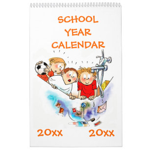 Calendário Crianças do Ano da Escola de Solteiro Laranja
