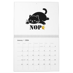 Calendário Crown NOPE Gato Preto Engraçado para Amantes de Ga