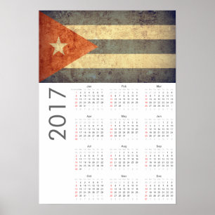 Calendário Cuba Bandeira Grunge 2017 Poster