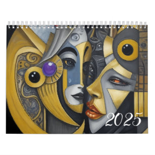 Calendário Cubismo no estilo de Picasso. 2025