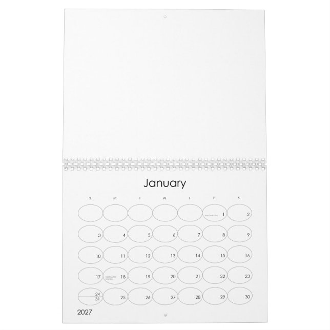 Calendário Custom Calendar  (Jan 2027)