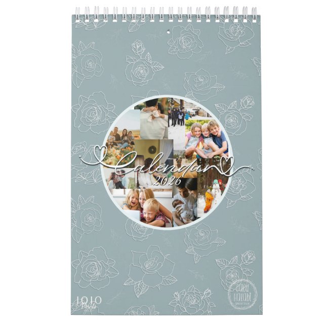 Calendário Custom photo collage Rose Line Art 2026 (Capa)