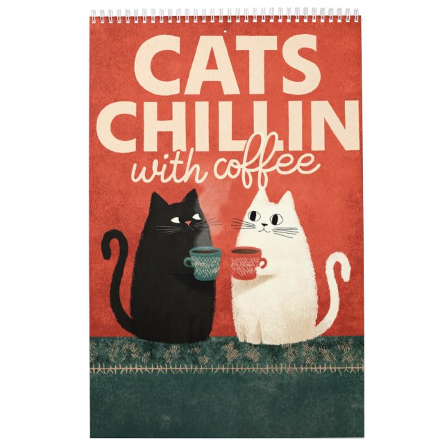 Calendário Cute Cat Art | Cats Chillin with Coffee 2026 Wall (Capa)