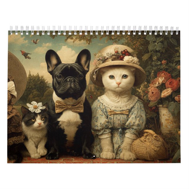 Calendário Cute Dogs and Cats Floral Garden Wall (Capa)