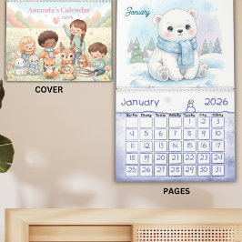 Calendário Cute Pastel Animals Personalized Kids 2026