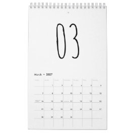 Calendário Cute Simples Escrita à Mão em Preto e Branco