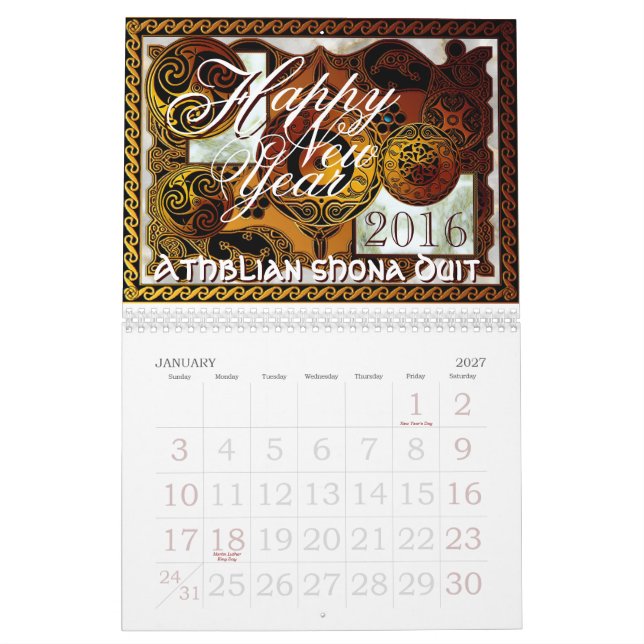 Calendário da arte de 2016 célticos (Jan 2027)