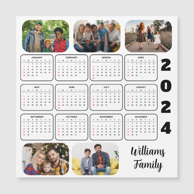 Calendário da Família de 5 Fotos Personalizadas Mo (Frente)