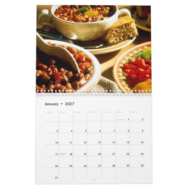 Calendário da fotografia da comida de gourmet (Jan 2027)