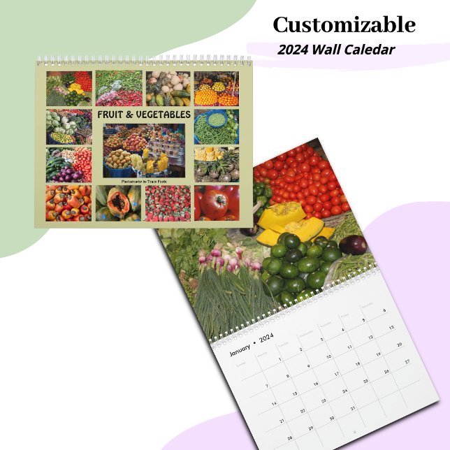 Calendário da Parede de Comidas Vegetais 2024 (2024 Vegetable Fruit Wall Calendar for Vegans or Vegetarians)