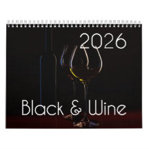 Calendário da Parede do Vinho de 2026 - Preto e Vi