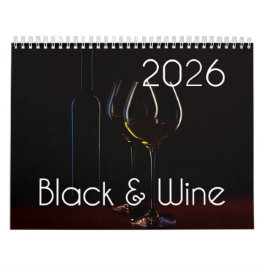 Calendário da Parede do Vinho de 2026 - Preto e Vi