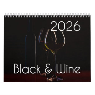 Calendário da Parede do Vinho de 2026 - Preto e Vi