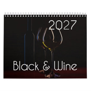 Calendário da Parede do Vinho de 2026 - Preto e Vi