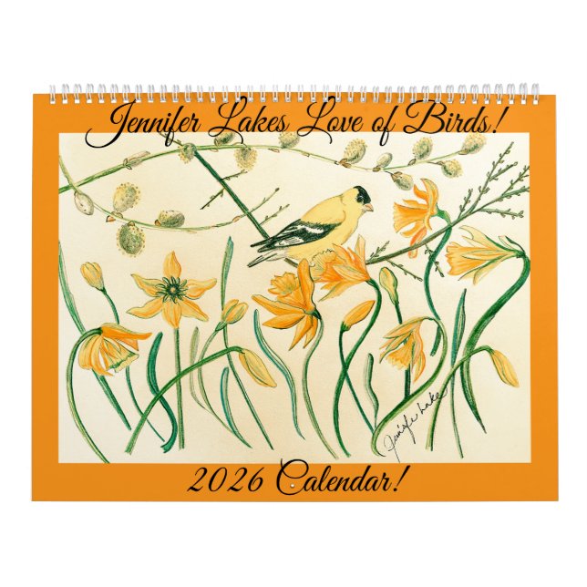 Calendário das Aves 2026 do artista Jennifer Lake (Capa)
