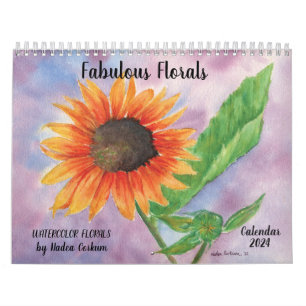 Calendário das flores de aquarela
