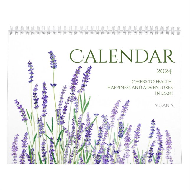 calendário das flores de aquarela azul e roxa 2024 (Capa)
