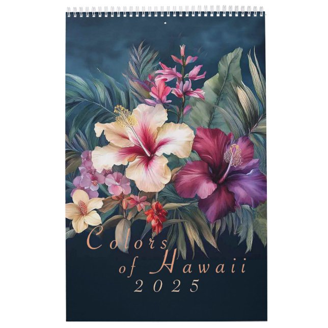 Calendário das Flores de Aquarelas do Havaí 2025 (Capa)