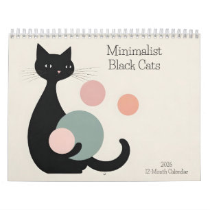 Calendário de 12 Meses para 2026 com Gatos Pretos
