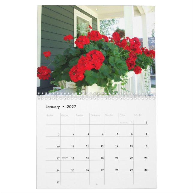 Calendário de 2012 flores (Jan 2027)
