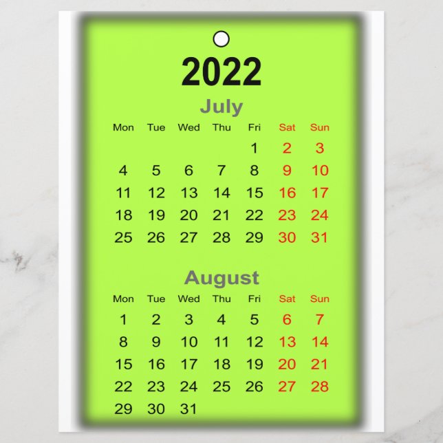 Calendário de 2022 Impressão de julho de .. (Frente)