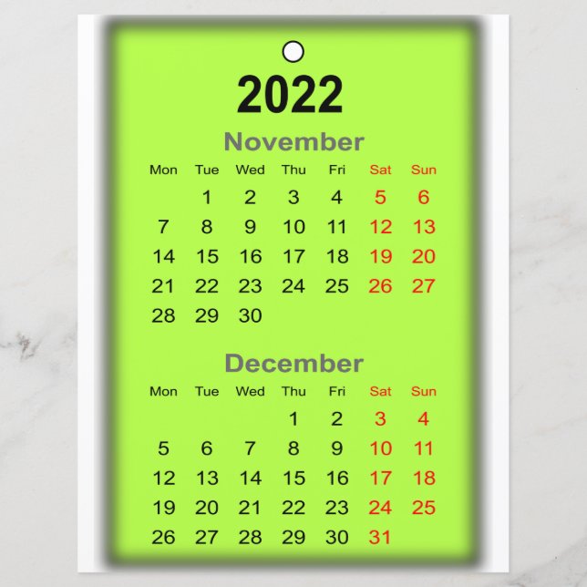 Calendário de 2022 Impressão de novembro de ... (Frente)