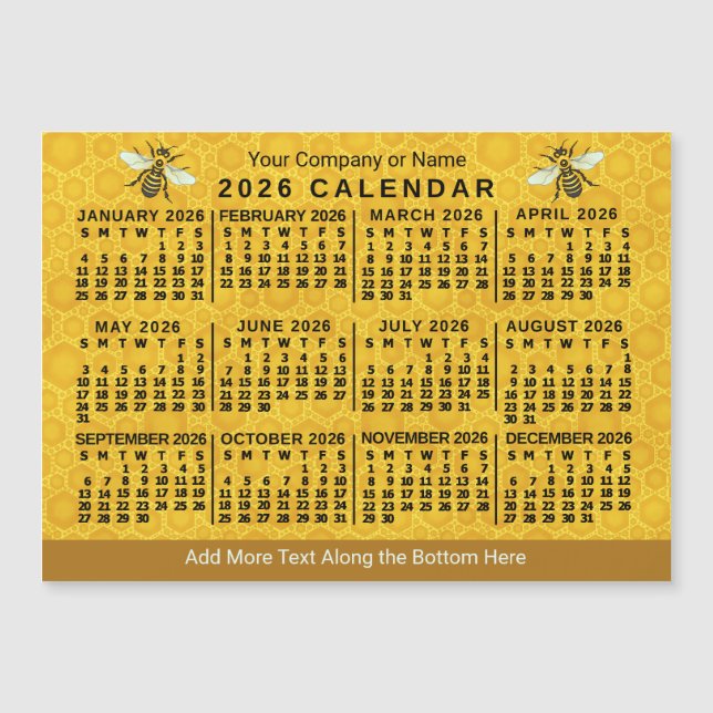 Calendário de 2026 Abelha Favo de Mel Apiário Pers (Frente)