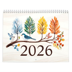 Calendário de 2026 com aves