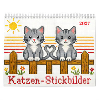 Calendário de 2027 com desenhos de gatos