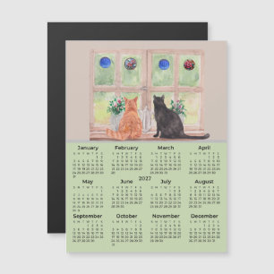 Calendário de 2027 Gatos na Janela Ímã de Calendár