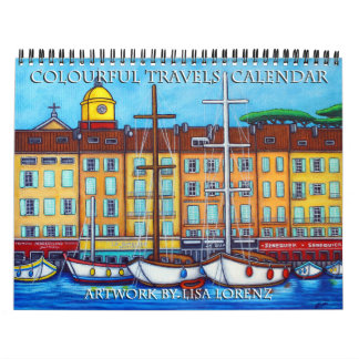 Calendário de 2 Páginas com Viagens Coloridos de L
